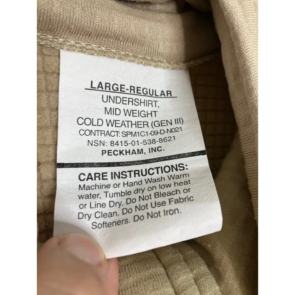 Peckham Military Base Layer Set Mens Large Tan Excellent Gen III Mid Weight Grid